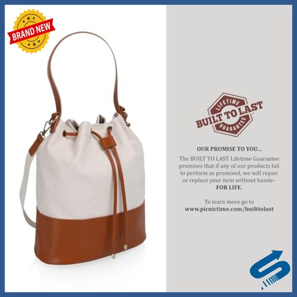 Canvas & Vegan Leather Tote with Drawstring Closure, Adjustable Strap - Picture 7 of 7